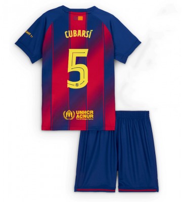Lacne Dětský Futbalové dres Barcelona Pau Cubarsi #5 2025-26 Krátky Rukáv - Domáci (+ trenírky)